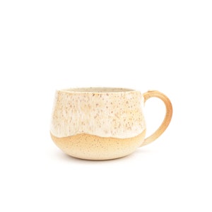 Cappuccino Pottery Mug with Two Finger Handle | Wheel Thrown Ceramic | Speckled Stoneware | Toasted Cream Beige | Handmade Cozy Coffee Cup