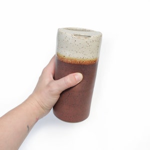 Rust Red Pottery Travel Mug Reusable Togo Cup | Wheel Thrown Stoneware Tumbler with Lid | Handcrafted Ready to Ship Anniversary Gift for Him