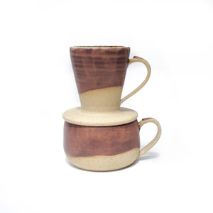 Pour Over Coffee Kit with Ceramic Mug | Wheel Thrown Artisan Pottery Coffee Maker Drip Set | Handmade Practical Housewarming Gift for Sister