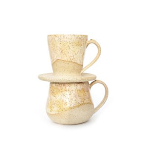 Ceramic Coffee Pour-Over Set with Mug | Handmade Stoneware Coffee Maker Dripper Kit | Artisan Gifts for Friends | Holiday Gift for Barista
