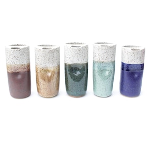 Handmade Skinny Speckled Stoneware Travel Tumbler: Cup Holder Friendly
