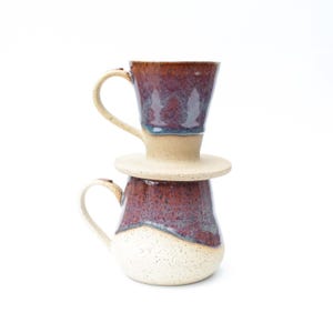 Pour Over Coffee Kit with Ceramic Mug | Wheel Thrown Artisan Pottery Coffee Maker Drip Set | Handmade Practical Housewarming Gift for Sister