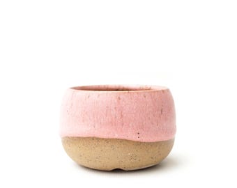 3" Small Ceramic Succulent Planter: Coral Pink Glazed Speckled Stoneware Pot