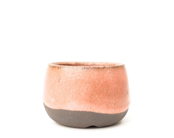 2.75 inch Handmade Coral Pink Black Ceramic Planter: Mini Succulent Cactus Pot