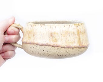 Handmade Cappuccino Mug: Speckled Stoneware Pottery with Two-Finger Handle, 16oz+