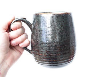 Black Sparkle Ceramic Mug with Handle | Wheel Thrown Stoneware Pottery Handcrafted in Texas
