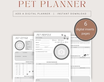 Pet Planner - Pet Care Tracker & Pet Health Journal for iPad/Tablet - Pet Medical Planner - Digital Inserts for GoodNotes - New Puppy Gift