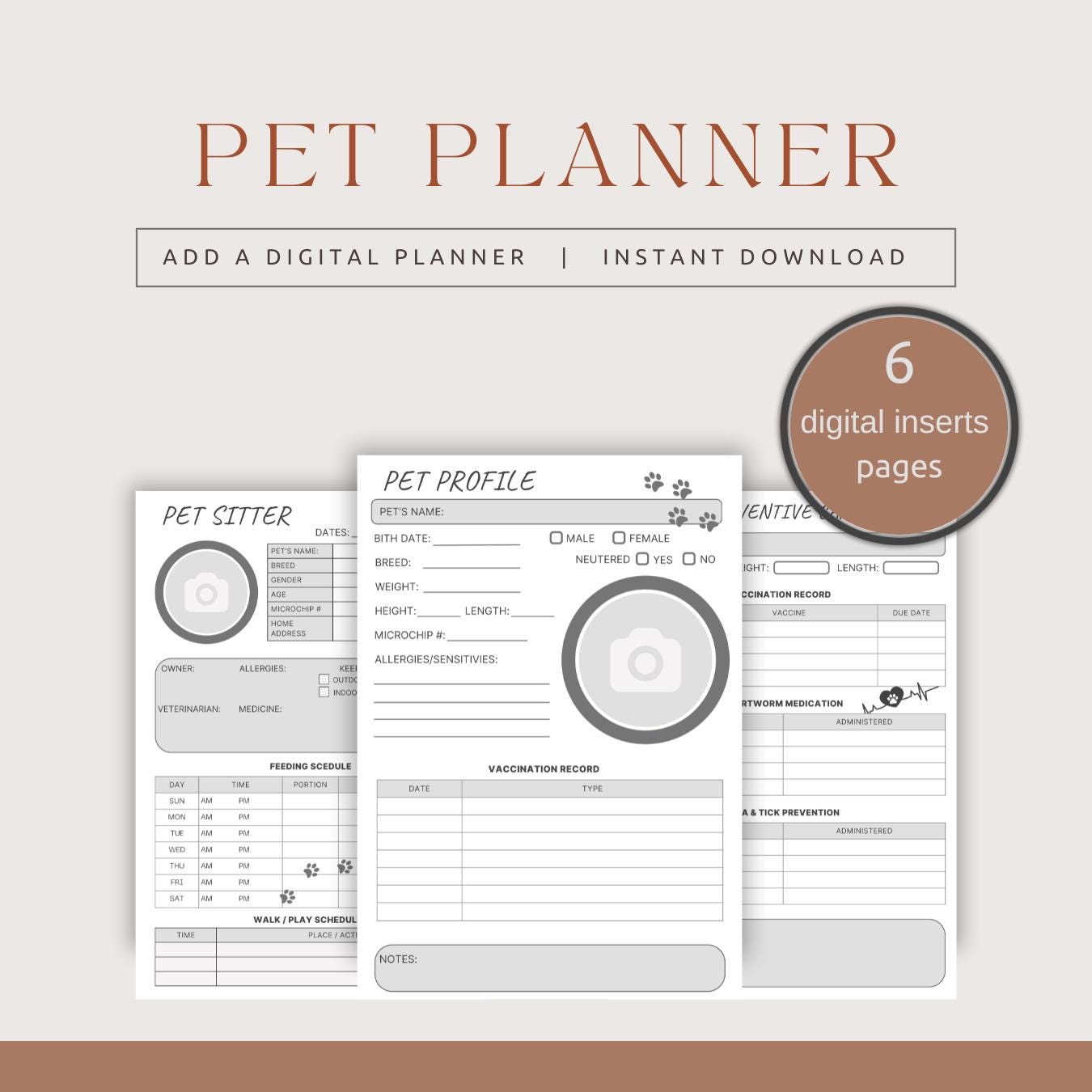 Pet Planner - Pet Care Tracker & Pet Health Journal for iPad/Tablet - Pet Medical Planner - Dog Routine Tracker - New Puppy Gift
