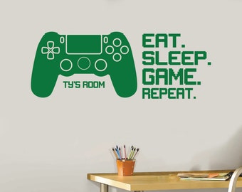 Eat Sleep Game Repeat Controllers - Video Game Decal - Gaming Accessories - Wall Vinyl Decor - PS4 - PS5 - XBox Controller Wall Decal