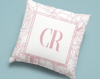 Personalized Monogram Pillow Cover Spring Pink Peony -Gift Pillow Case -Personalized Throw Pillow Covers-Pink Spring Peony Decorative Pillow