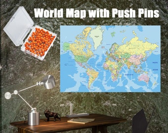 Push Pin Travel Map, World Travel Map, Map Art, World Map Canvas, Travel Map, Push Pin Map, Canvas Print - gift for traveler