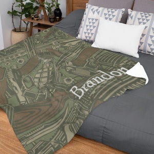 Personalized Vintage Military Camouflage Blanket Gift for Him- Large Plush Custom Blanket Gift for Son- Monogrammed Gift for Dad Groomsmen
