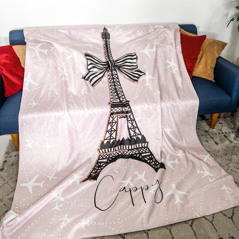 Eiffel Tower Floral Pattern Print Hooded Blanket