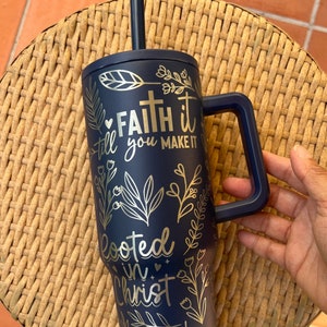 Faith and God Tumbler, 40oz Tumbler with Handle, Christian Affirmation Tumbler, Religious Gift For Her,Bible Affirmations Tumbler Travel Cup