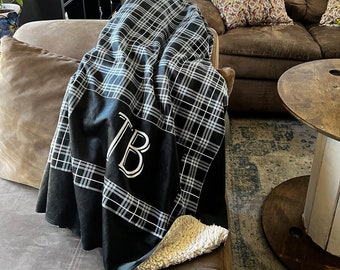 Personalized Monogram Blanket, Plush Monogrammed Sherpa Blanket with Name, Personalized Gift for Him,Father's Day Gift for Dad,Plaid Blanket