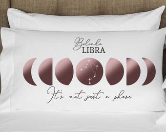 Moon Phases Personalized Pillowcase Bedroom Decor Gift for Her - Moon Vibes Pillow Case Gift for Girl - Personalized Throw Pillow Covers