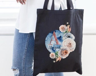 Personnalisé Floral Moon Tote Bag Cadeau pour Elle- Moon Tote Bags Cadeau pour Ami- Custom Tote Bag Market Tote Moon Bag- Boho Chic Gift for Mom