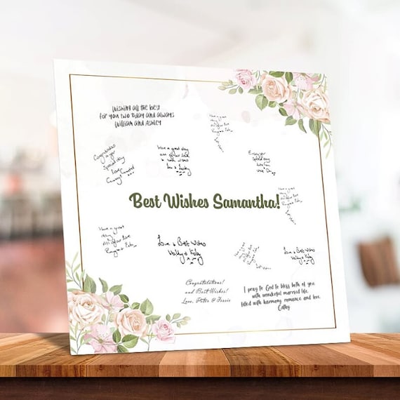 Floral Wedding Sign in Board Custom Signature Board, Guest book sign