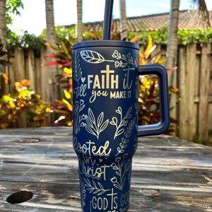 Faith and God Tumbler, 40oz Tumbler with Handle, Christian Affirmation Tumbler, Religious Gift For Her,Bible Affirmations Tumbler Travel Cup