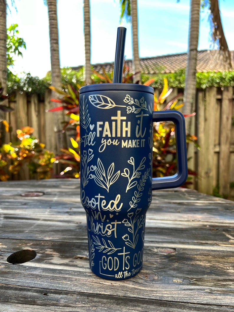 Faith and God Tumbler, 40oz Tumbler with Handle, Christian Affirmation Tumbler, Religious Gift For Her,Bible Affirmations Tumbler Travel Cup