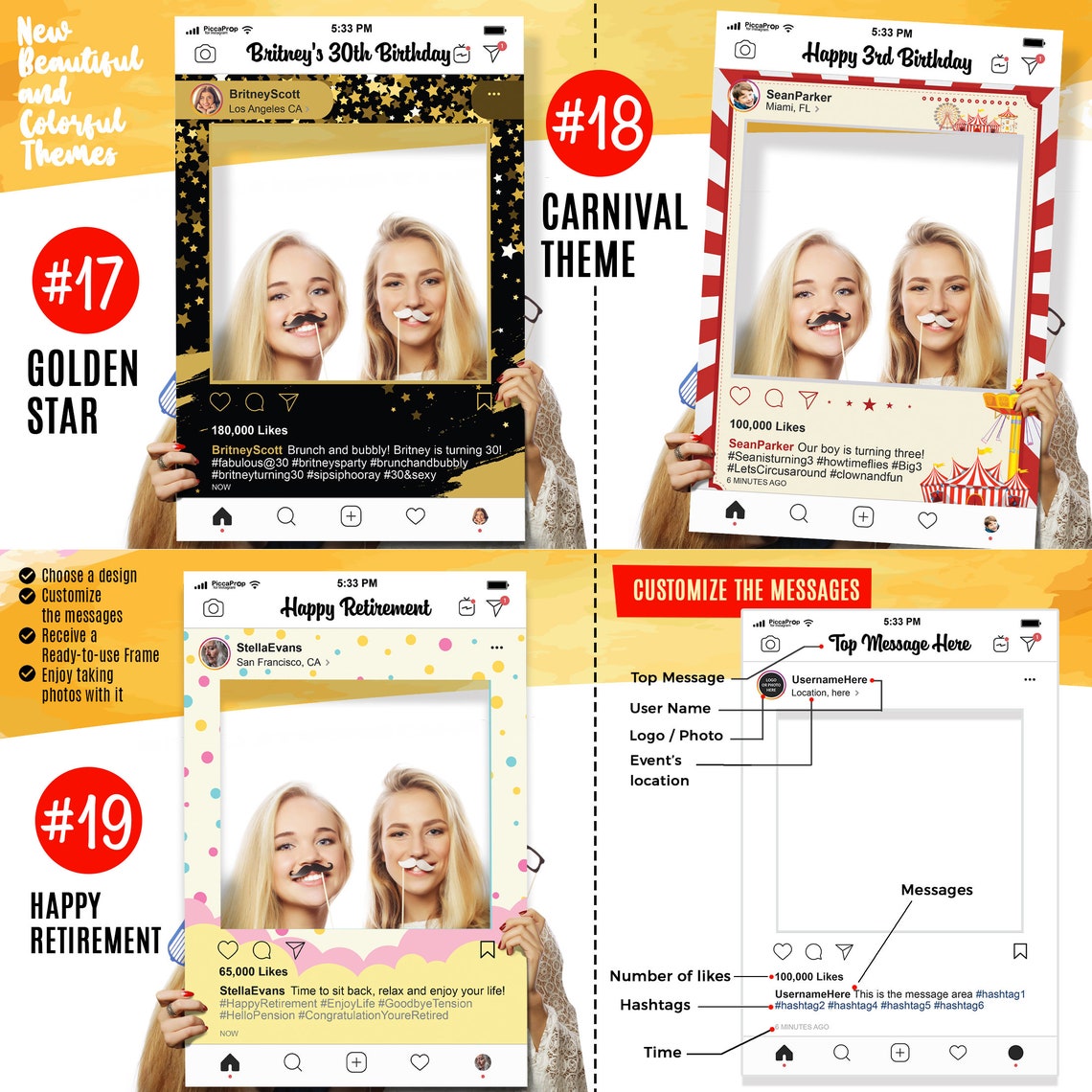 Instagram Frame Photo Booth Prop fully printed & Etsy