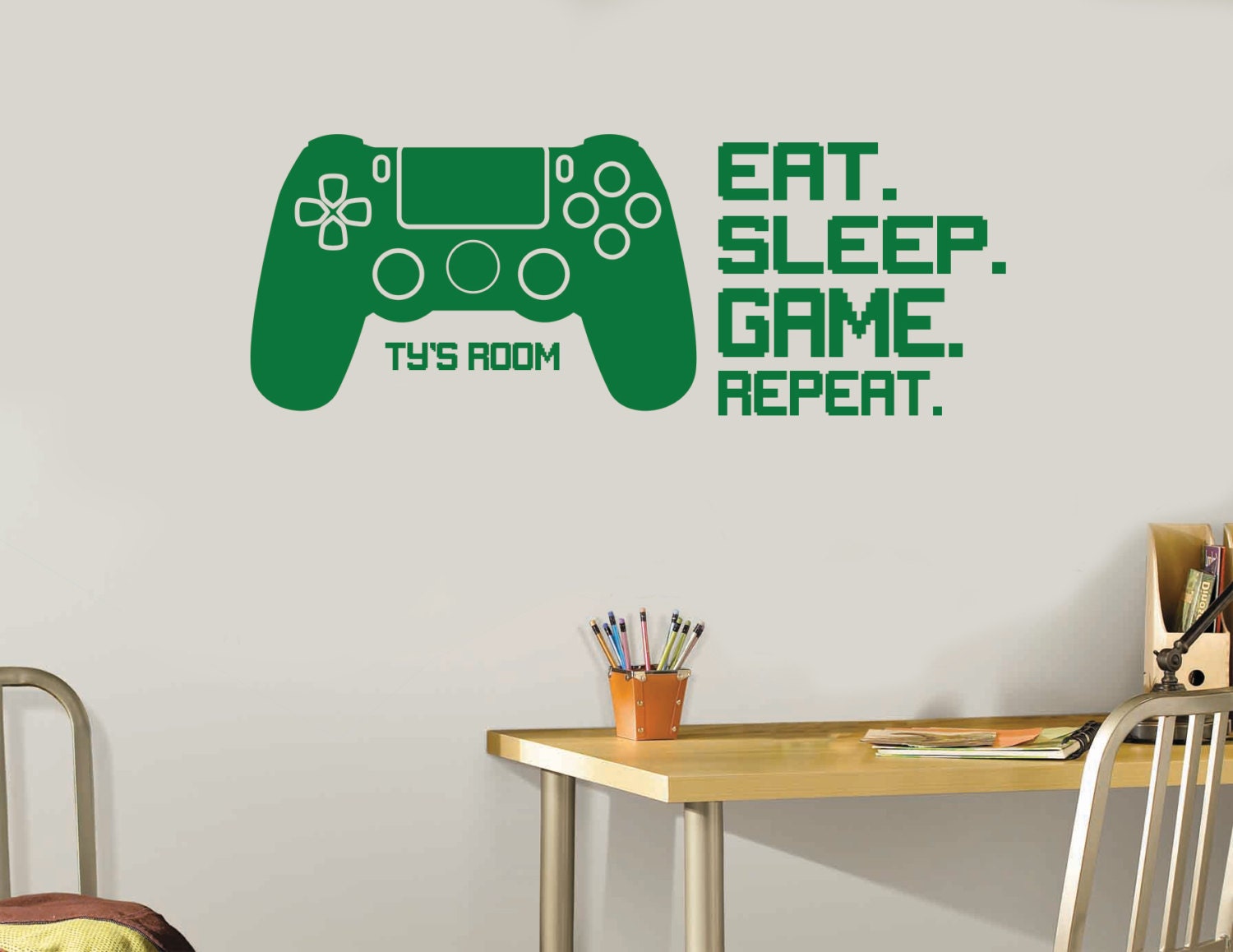 Gifts For Boys Eat Sleep Game Repeat Controllers Wall Decal Long Design Kids Room Vinyl Decor Graphics Ps4 Xbox