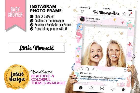 Little Mermaid Birthday Photo Prop- Baby Shower Photo Booth Frame - Instagram Frame - Photo Booth Prop - Mermaid Birthday Party Favors Il_570xn