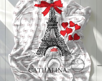 Personalized Eiffel Tower Blanket, Love Paris Blanket, Custom Valentine Paris Throw Women,Emily in Paris Gift,Paris Theme Gift,Gift for Her
