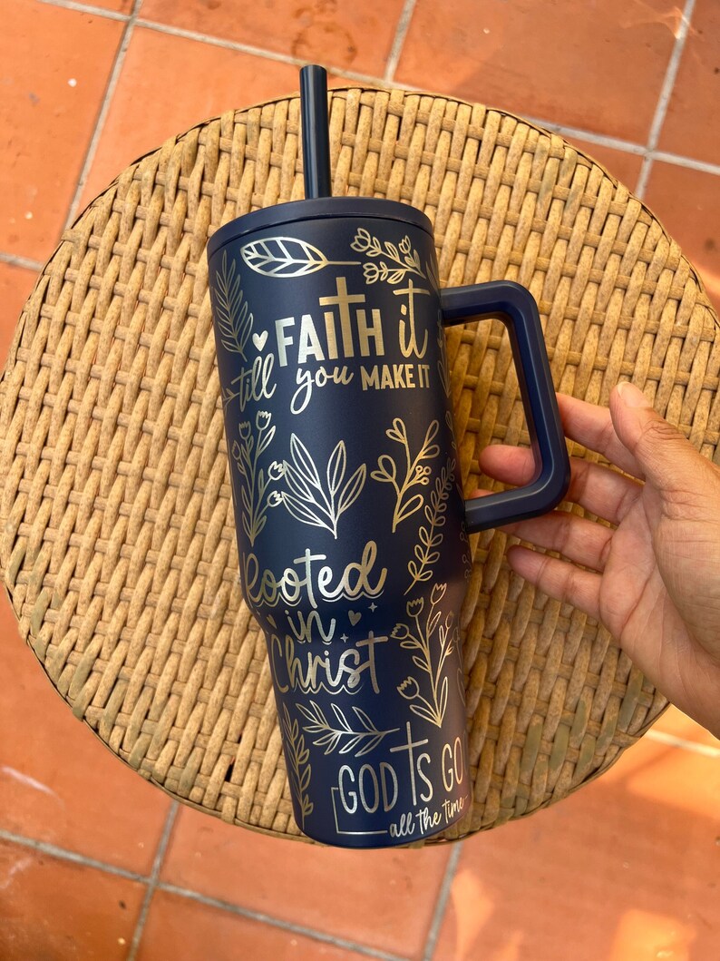 Faith and God Tumbler, 40oz Tumbler with Handle, Christian Affirmation Tumbler, Religious Gift For Her,Bible Affirmations Tumbler Travel Cup