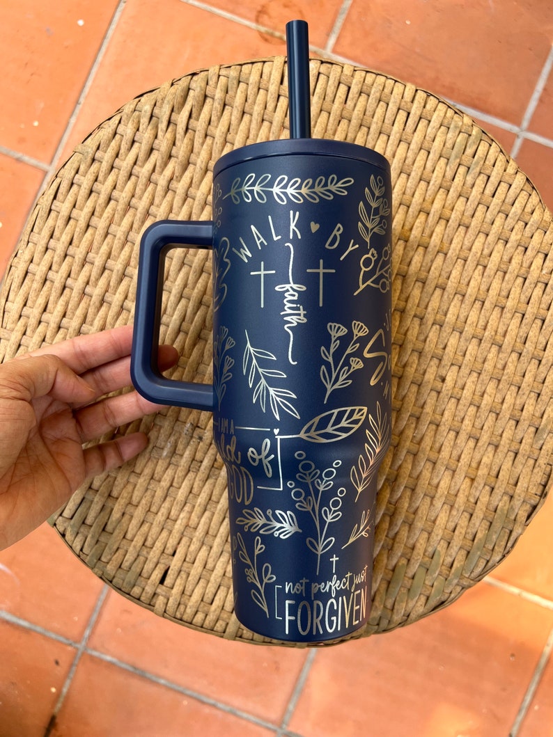 Faith and God Tumbler, 40oz Tumbler with Handle, Christian Affirmation Tumbler, Religious Gift For Her,Bible Affirmations Tumbler Travel Cup