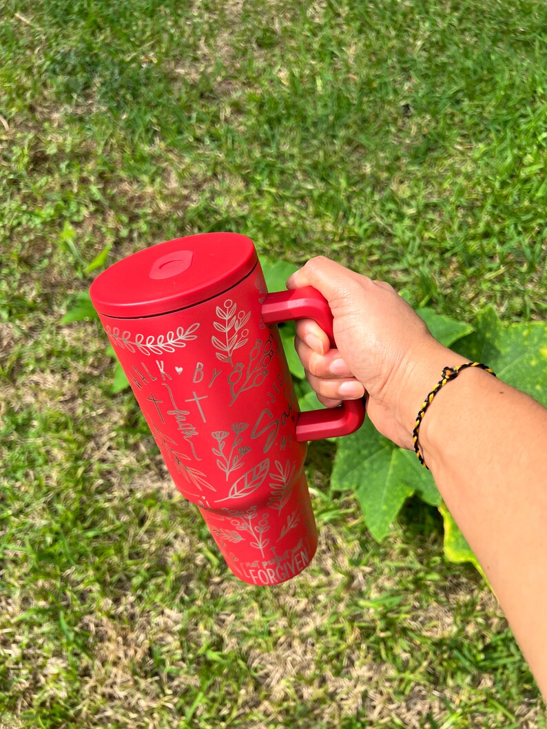 Faith and God Tumbler, 40oz Tumbler with Handle, Christian Affirmation Tumbler, Religious Gift For Her,Bible Affirmations Tumbler Travel Cup