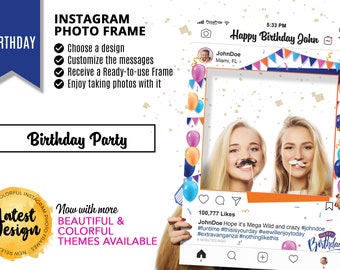 Birthday Party Decorations - Birthday Photo Booth - Instagram Frame - Photo Booth Prop - Instagram Frame Prop - Happy Birthday Photo Frame