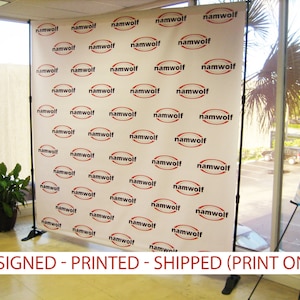 Step and repeat backdrop banner 8x8' PRINT ONLY Wedding Step and Repeat Custom Backdrop Banner Stand Photo Booth Backdrop image 1