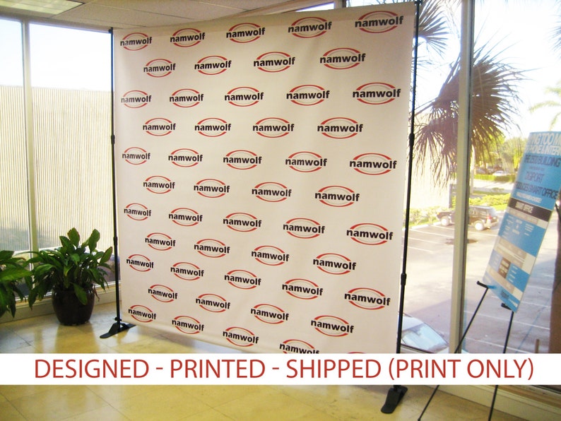 Step and repeat backdrop banner 8x8' PRINT ONLY Wedding Step and Repeat Custom Backdrop Banner Stand Photo Booth Backdrop image 1