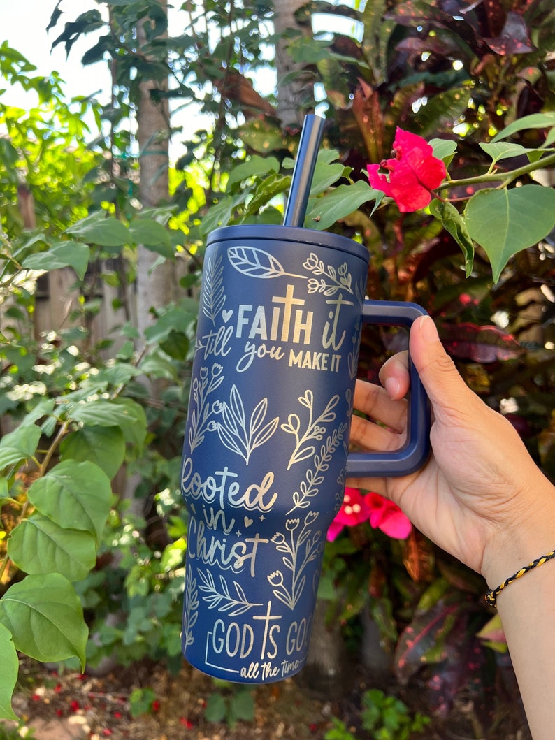 Faith and God Tumbler, 40oz Tumbler with Handle, Christian Affirmation Tumbler, Religious Gift For Her,Bible Affirmations Tumbler Travel Cup