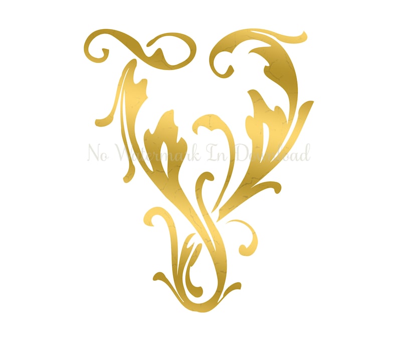 V Scroll Vine Letter Gold Textures V Scroll Vine Letter Sticker Clip Art