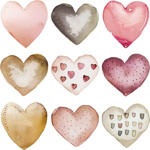 Charmante Aquarell Herz Clipart Sammlung zum sofortigen Download - Perfekt für Sublimationsdesigns und romantische Themen
