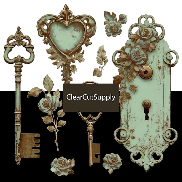 Vintage Lock and Key PNG Graphics for Scrapbooking