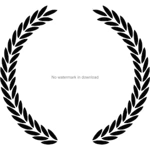 May include: Black and white silhouette of a laurel wreath, a symbol of victory and achievement.