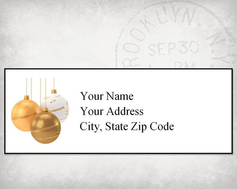 Return Address Label Template Editable Printable PDF Download Gold Christmas Baubles Make All At Once or Individually