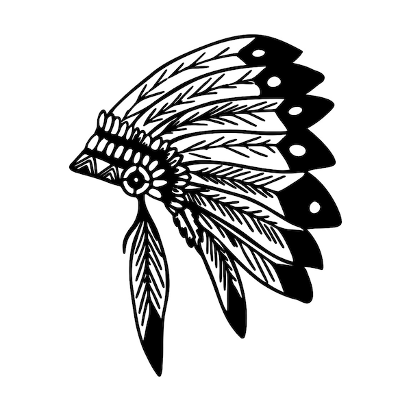 Head Dress Svg Ceremonial Tribal Silhouette Native American Cutting File Clipart Svg Dxf Png Art Cnc Laser Engraving Cut File Tshirt Vector