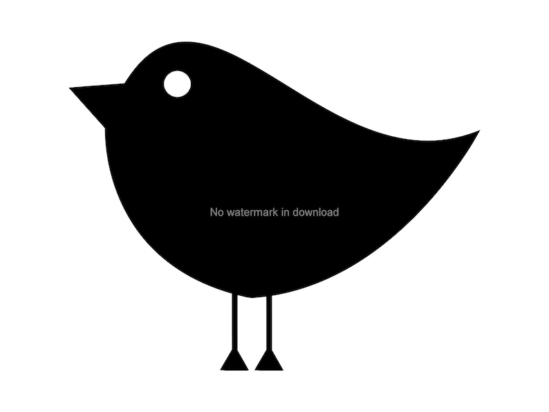 May include: A black silhouette of a bird with a round body and a small eye. The bird has two small legs.