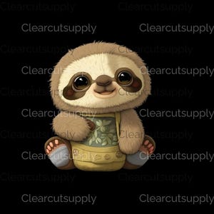 Lindo perezoso bebé de dibujos animados con prenda floral - Clipart caprichoso para descarga instantánea y diseño de sublimación - Fondo eliminado