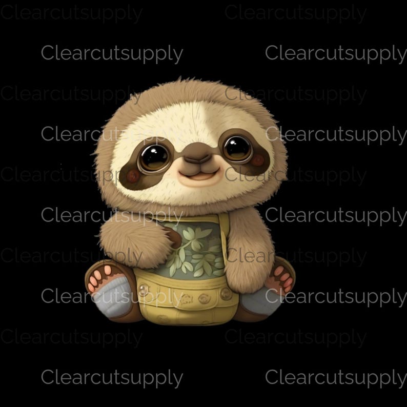 Cute Cartoon Baby Sloth With Floral Garment - Whimsical Clipart for ...