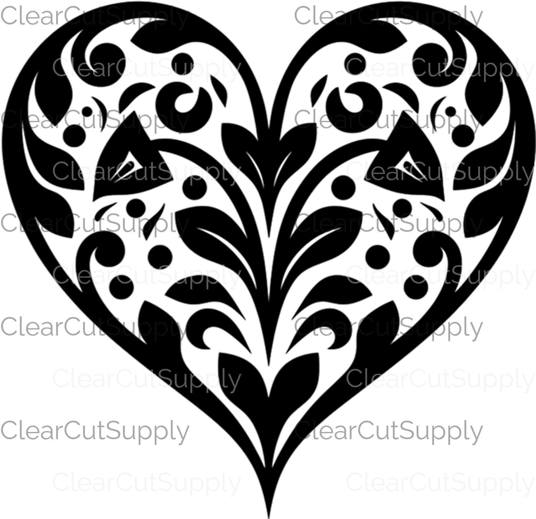 Intricate Heart Designs Clipart: Black and White Floral Patterns ...