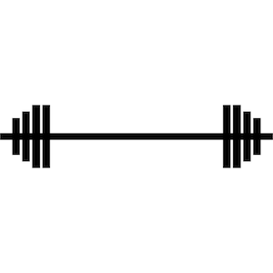 May include: A black and white illustration of a barbell, a common piece of gym equipment used for weightlifting.