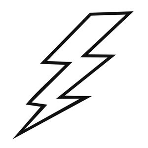 May include: A black and white lightning bolt graphic. The bolt is stylized with a jagged edge and a pointed tip.