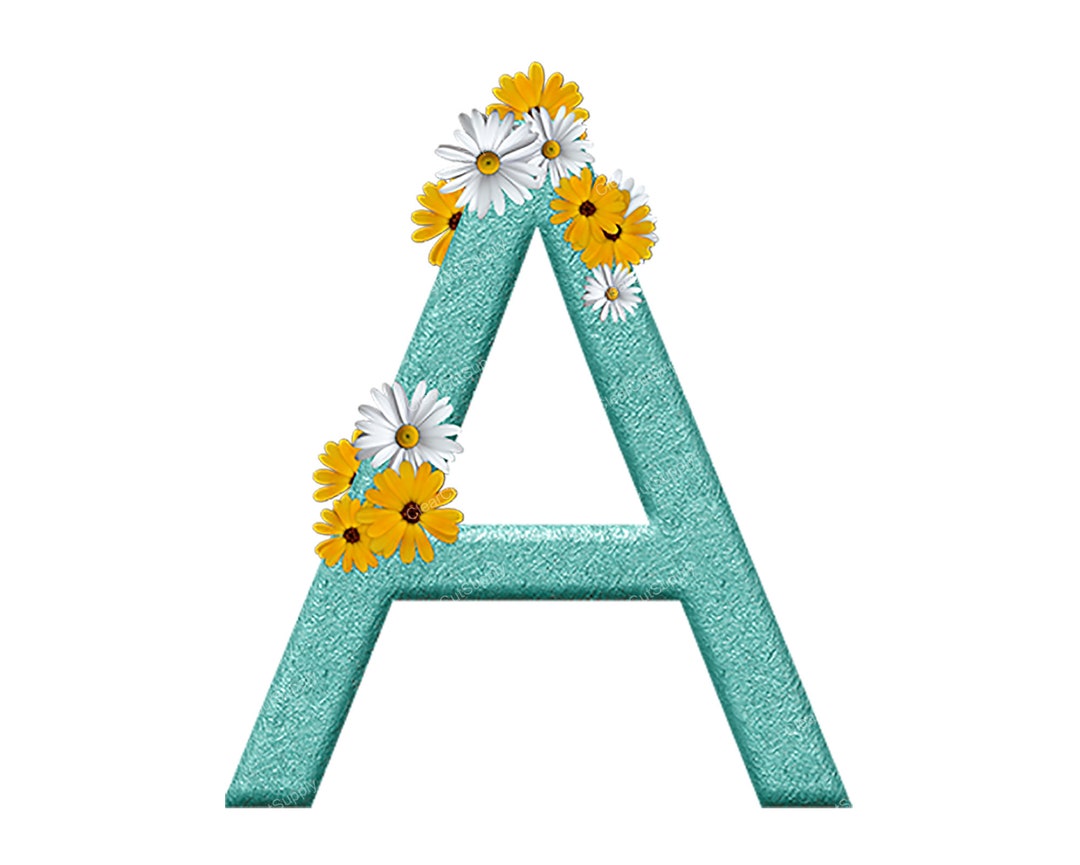 Floral Alphabet Blue Letters With White and Yellow Daisies - Etsy