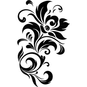 Verwickeltes schwarzes Blumenmuster Clipart zum sofortigen Download - Elegante wirbelnde Elemente für Sublimation und Grafikdesign