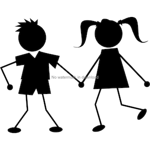 Stick Kids Cut bestand, Stick Figuur Snijden Cut Bestand, Stick Kids Silhouette Cut File, Stick Mensen Afdrukbare Clipart